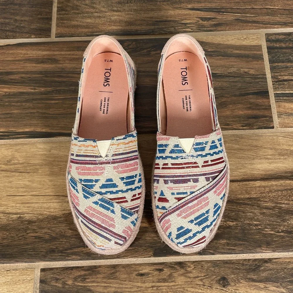 Toms Alpargata Rope Womens Size 7.5 Shoes Multicolor Tribal Aztec Slip On Flats